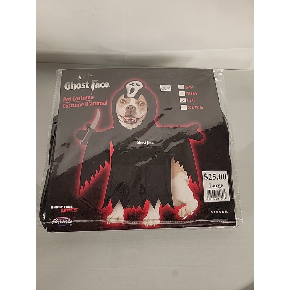 Ghostface Dog Costume Large Scream Black Robe Cape Mask Party Pet Large 29-44 lb